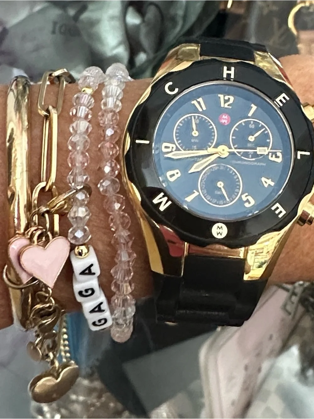 Michele black & gold Tahitian jelly watch